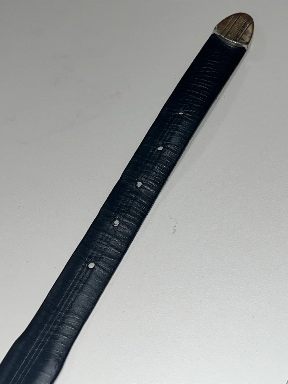 Bill Adler Studio Black Leather Belt with Two-Tone Silver & Gold Buckle 42”